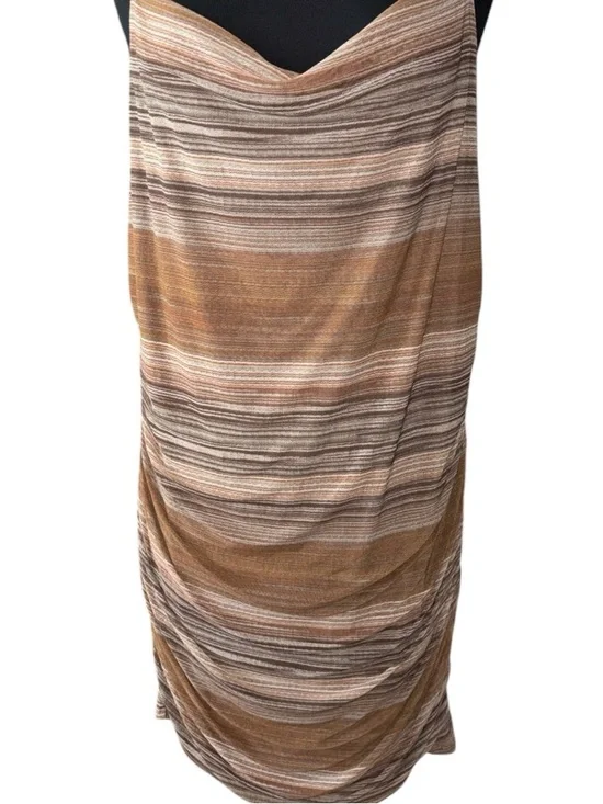 Striped Cowl Neck Slip Dress in Brown and Taupe, P2P:18”, L:35” - Picture 2 of 6